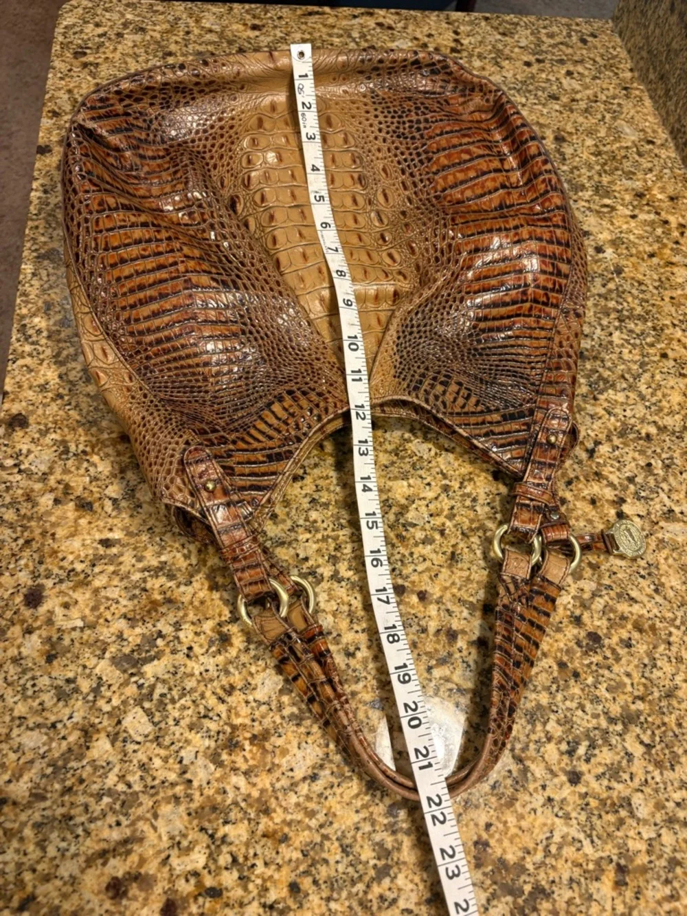 BRAHMIN Ltd Edition ANNE Toasted Almond Brown Croc Embossed Hobo Handbag Purse